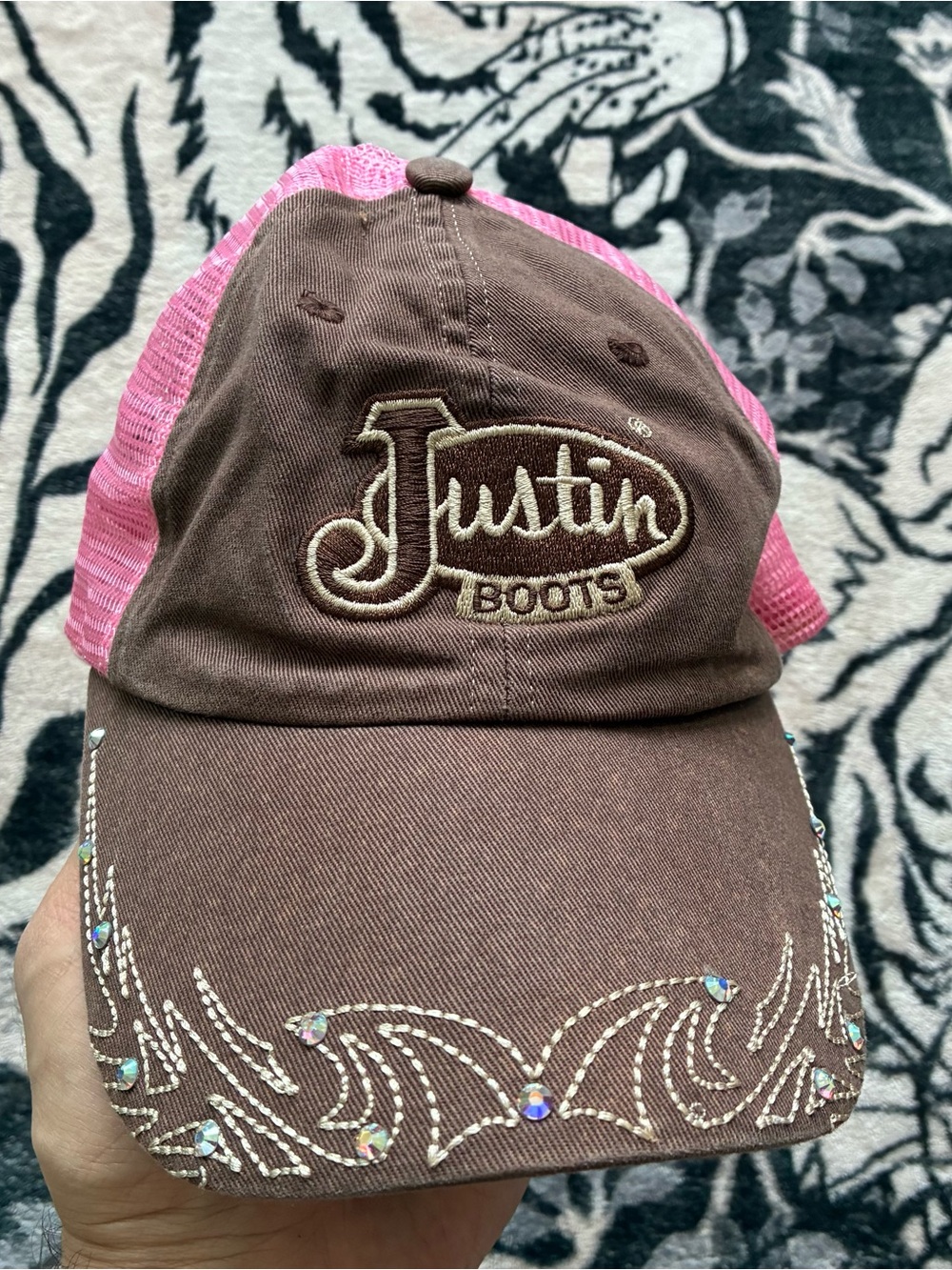 000 - VINTAGE 00s JUSTIN BOOTS EMBROIDERED Y2K COWGIRL WESTERN RHINESTONE HAT